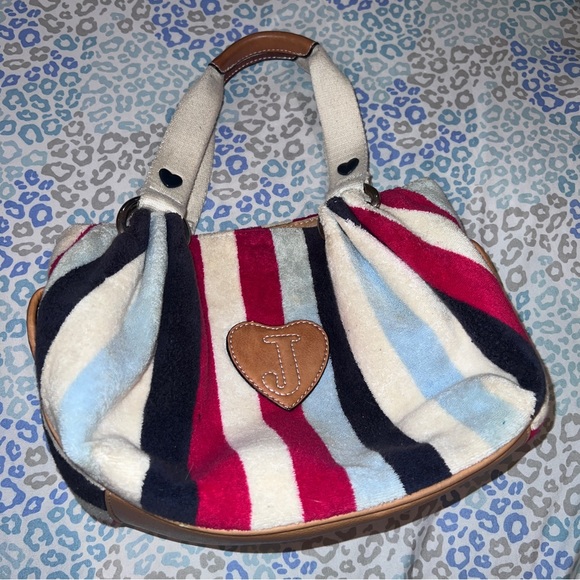 Vintage Striped Juicy Couture Purse Handbag Satchel Bag Nautical Terry Cloth Y2K - Picture 3 of 10